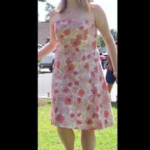 ANN TAYLOR LOFT Coral Floral Strapless Dress 14P